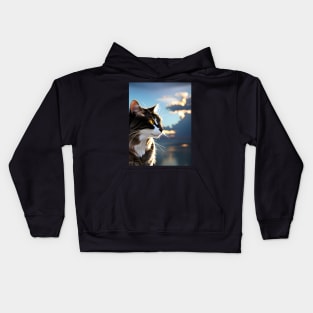 Cat with Clouds - Modern Digital Art Kids Hoodie